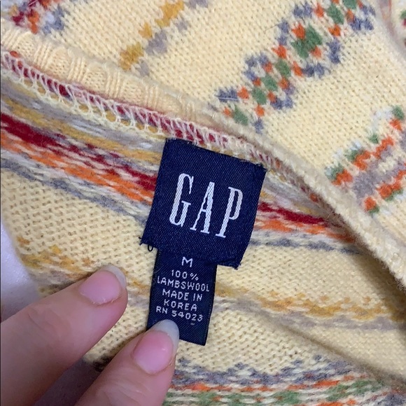 VTG Yellow Fair Isle Print Gap Lambswool Sweater M - Picture 7 of 8